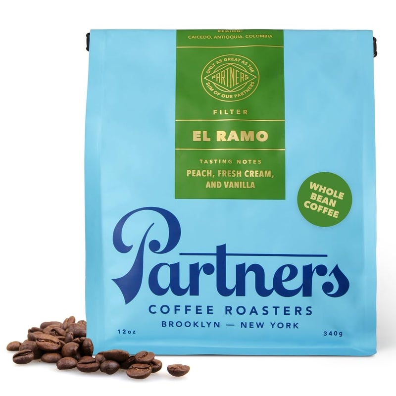 PARTNERS COFFEE ROASTERS - Whole Bean Coffee (El Ramo - Colombian, Light Roast) 12oz - Sweet, Nuanced Colombian Blend - Peach, Fresh Cream, Vanilla - Whole Coffee Beans - Roasted in New York City - Image 1